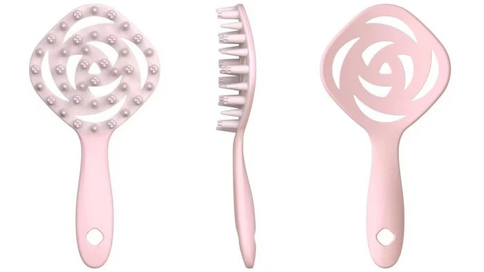 Flower Shaped Soft-Bristled Shampoo Brush with Long Handle