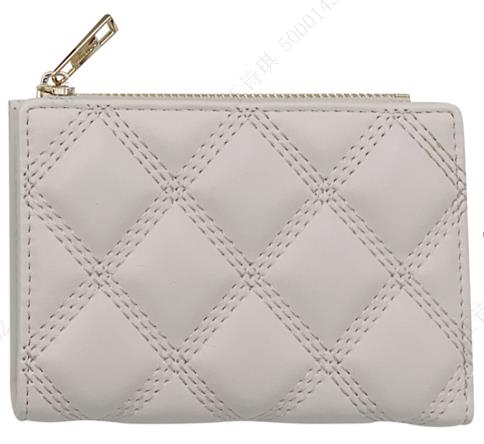 Women's Diamond Pattern Quilted Bifold Short Zipper Wallet(Off-White)