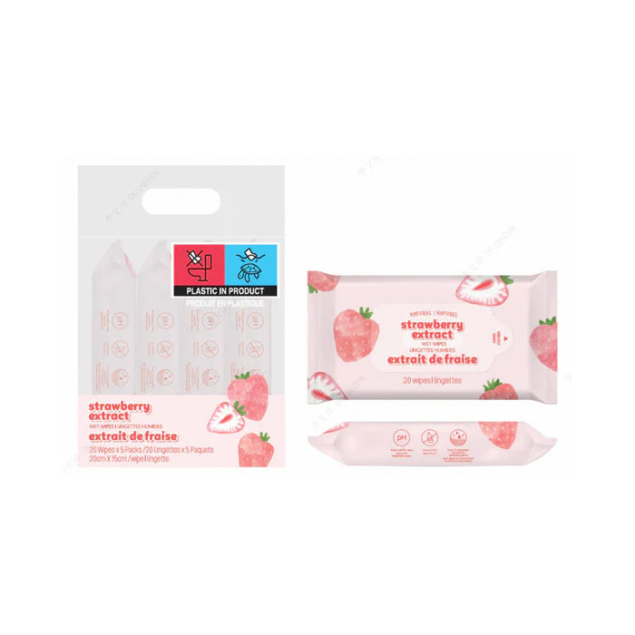 Strawberry Extract Wet Wipes (20 Wipes×4 Packs)