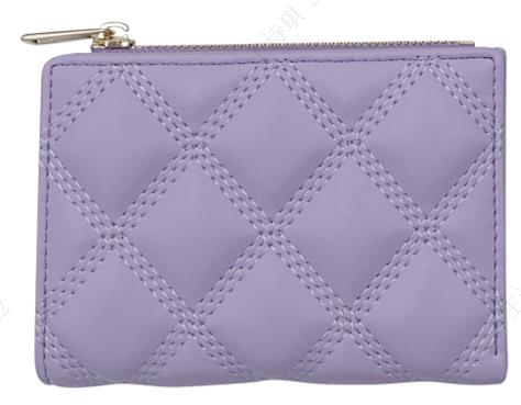 Women's Diamond Pattern Quilted Bifold Short Zipper Wallet(Purple)