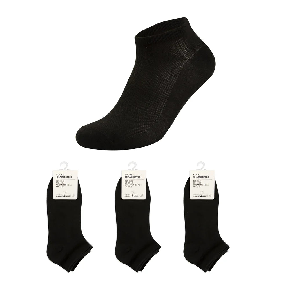 Breathable Mesh Women's Ankle Socks 3 Pairs (Black)