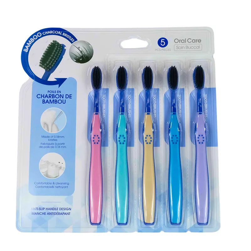 Bamboo Charcoal Double Tapered Bristle Toothbrushes (5 Count)